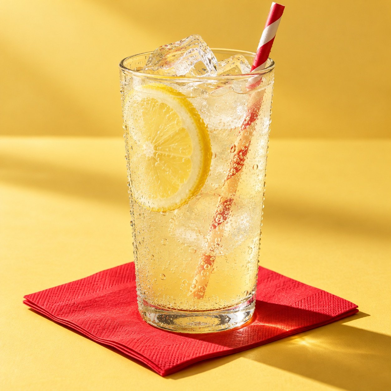 Sparkling lemon drink with ice