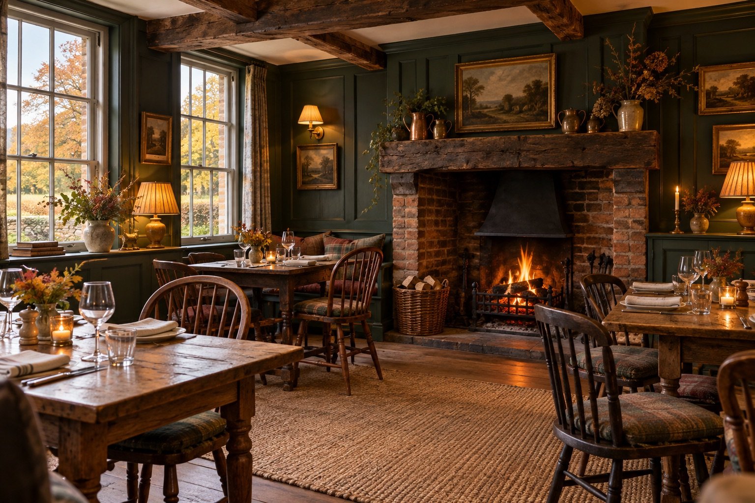 A warm traditional pub dining room