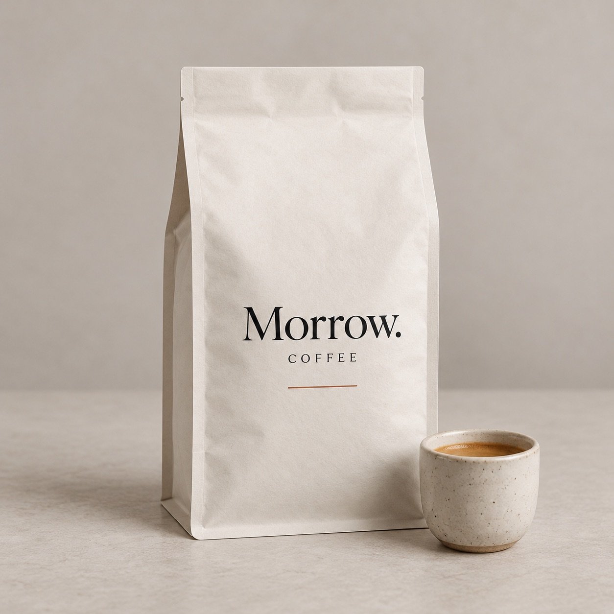 Morrow coffee bag and ceramic espresso cup