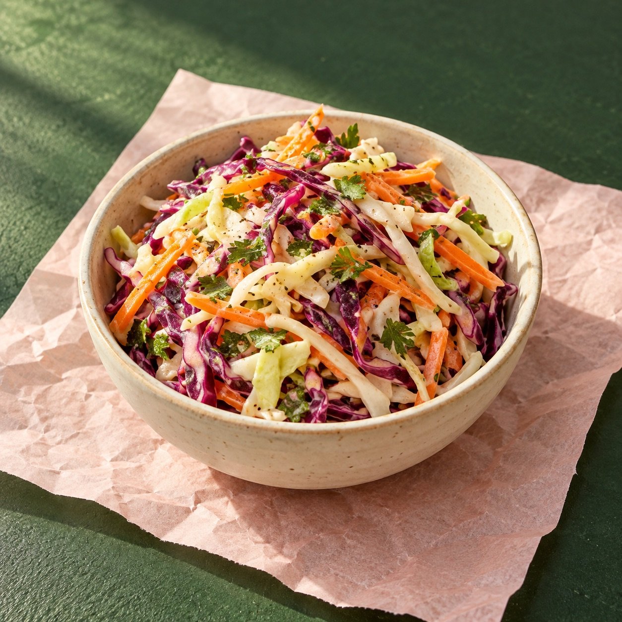A bowl of colourful vegetable slaw