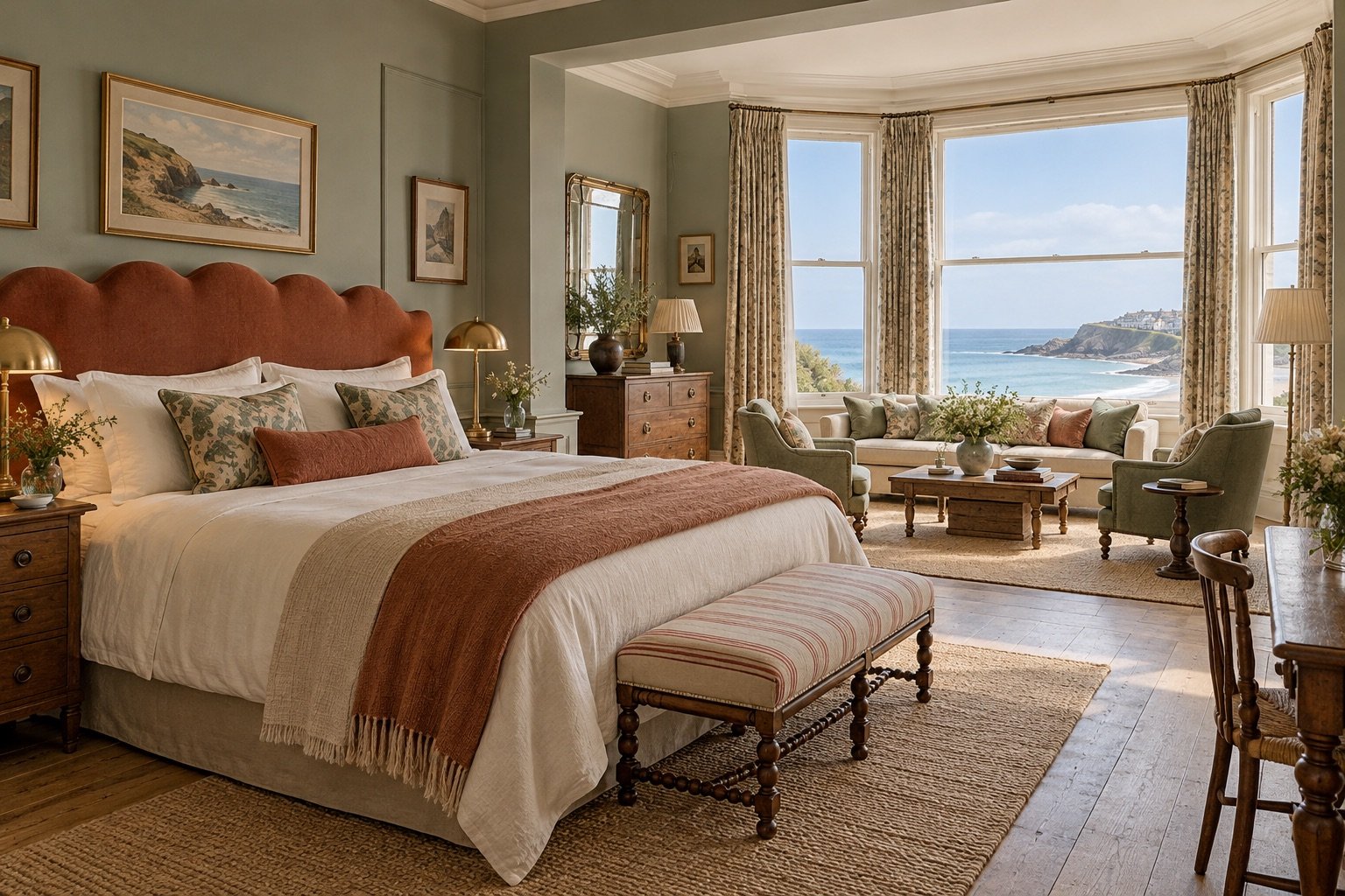 A spacious sea-facing suite with a sitting area